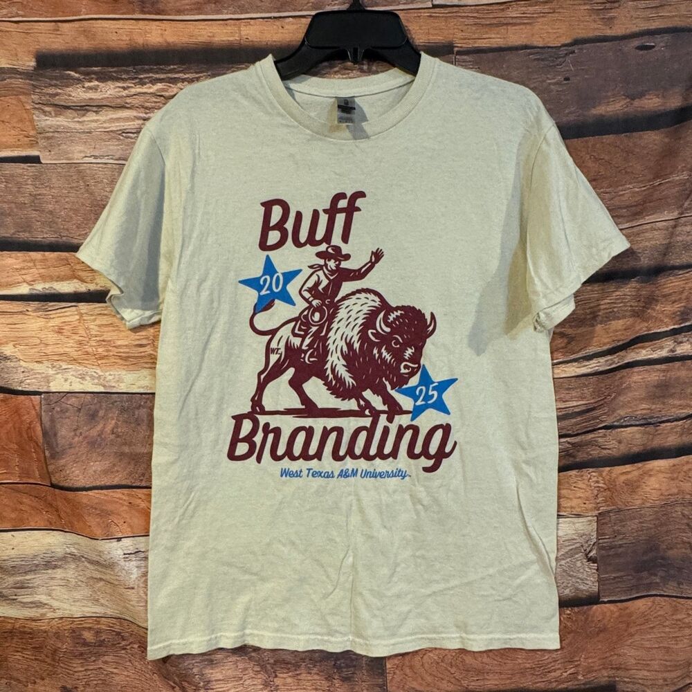 Gildan T-Shirt Men's Cream M West Texas A&M Buffalo Branding Cotton Tee